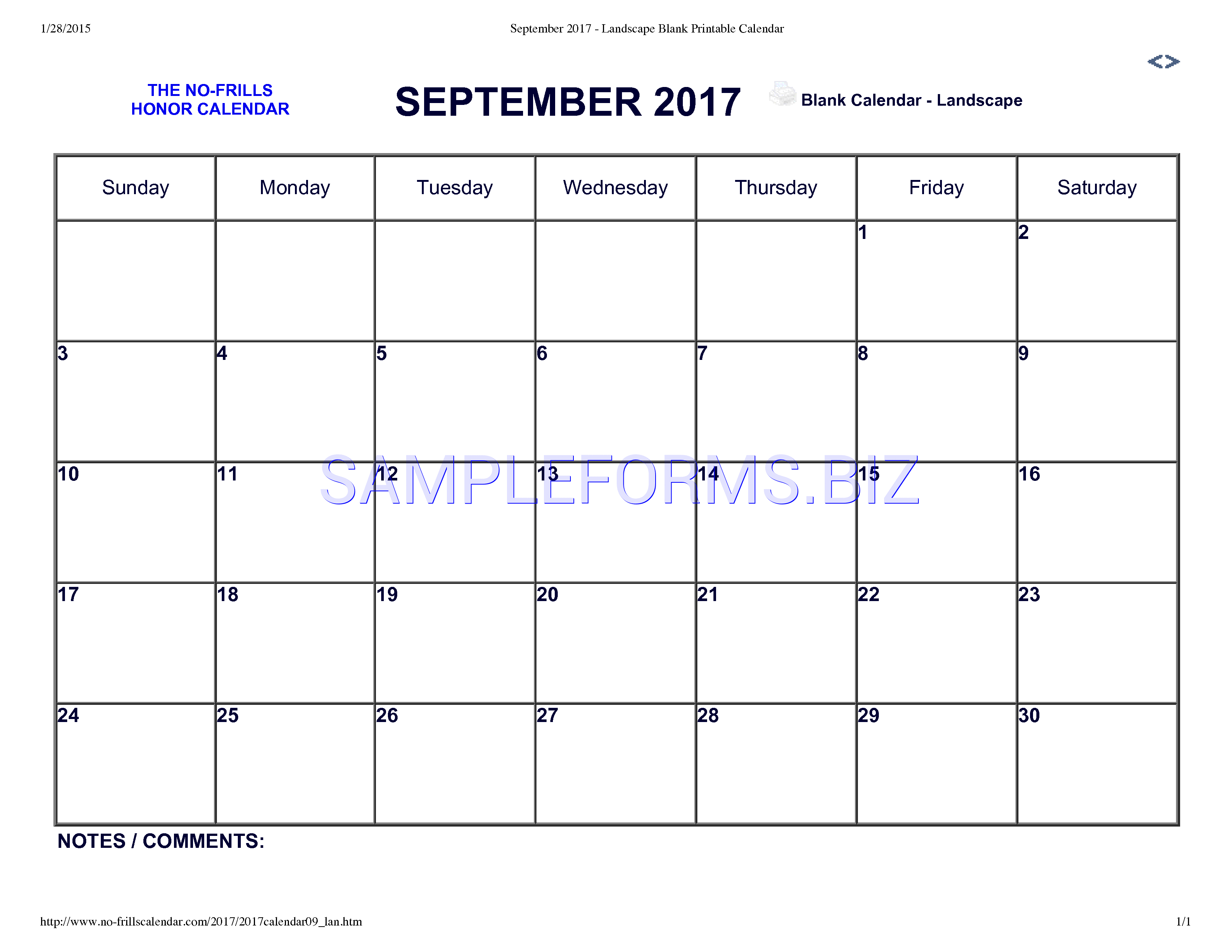 Preview free downloadable September 2017 Calendar 2 in PDF (page 1)